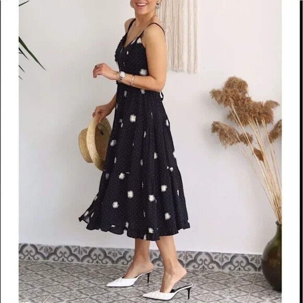 Free People Daisy Chain Midi Button Up Floral Sun Dress Black M